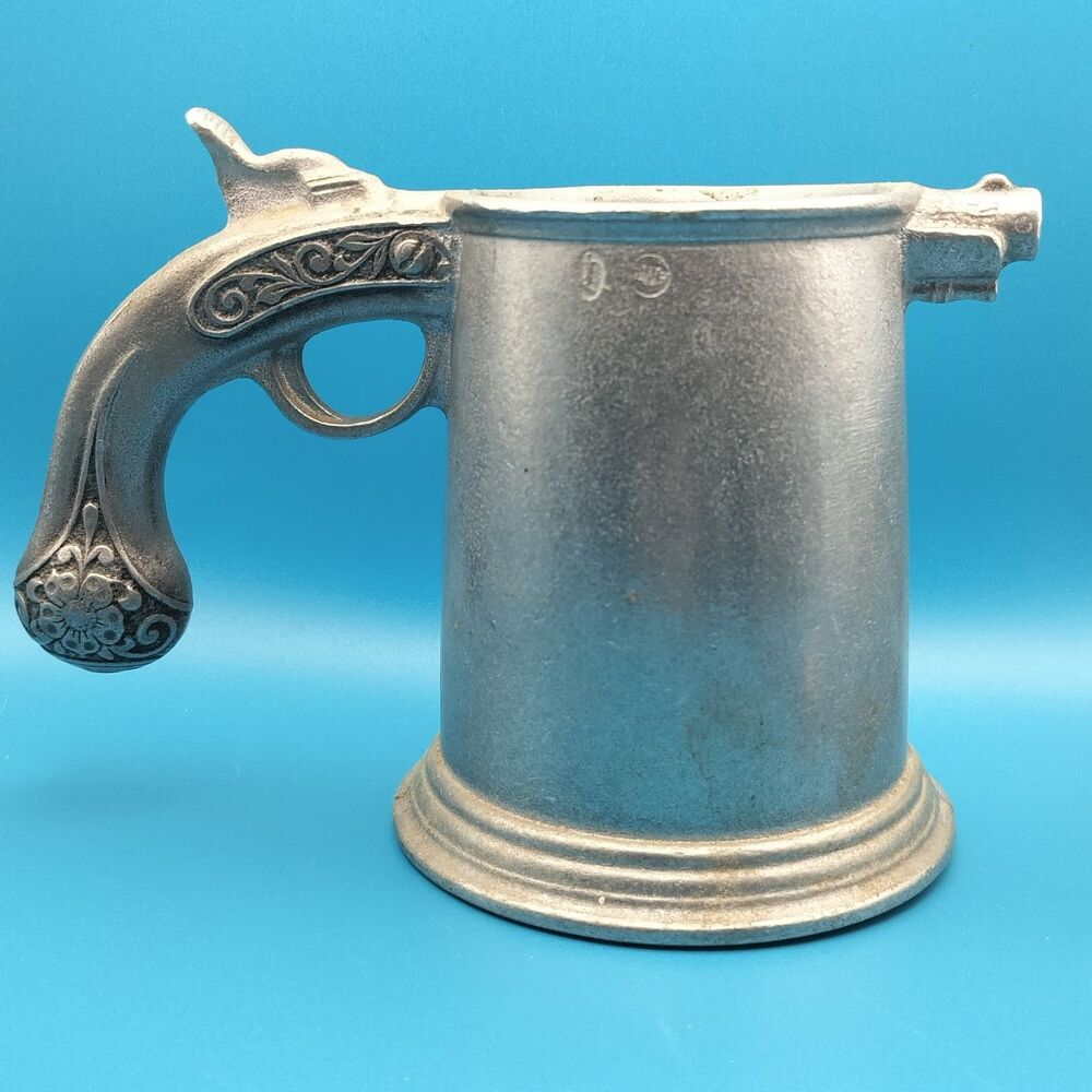 Vintage Wilton RWP Pewter Flintlock Pistol Gun Handled Mug Stein Cup Tankard